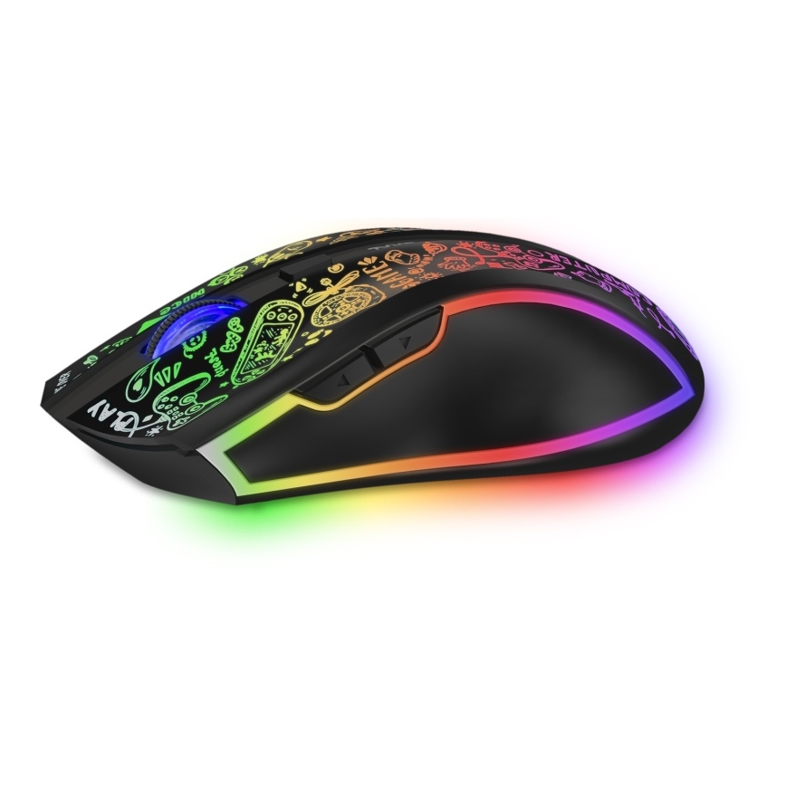 CONNECT IT CMO-3530-DD - LED RGB Trådlös laddningsbar gaming mus 800/1200/1600/2400/4800 DPI 600 mAh svart