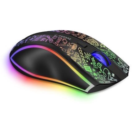 CONNECT IT CMO-3530-DD - LED RGB Trådlös laddningsbar gaming mus 800/1200/1600/2400/4800 DPI 600 mAh svart