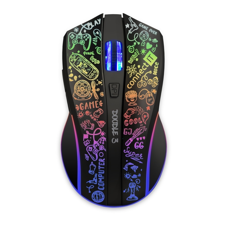 CONNECT IT CMO-3530-DD - LED RGB Trådlös laddningsbar gaming mus 800/1200/1600/2400/4800 DPI 600 mAh svart