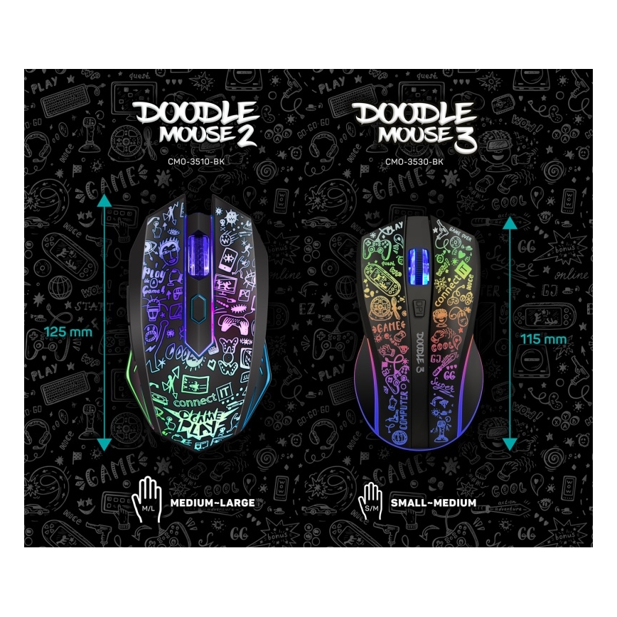 CONNECT IT CMO-3530-DD - LED RGB Trådlös laddningsbar gaming mus 800/1200/1600/2400/4800 DPI 600 mAh svart