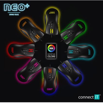 CONNECT IT CMO-3591-BK - LED RGB Trådbunden gamingmus 500-7200 DPI svart