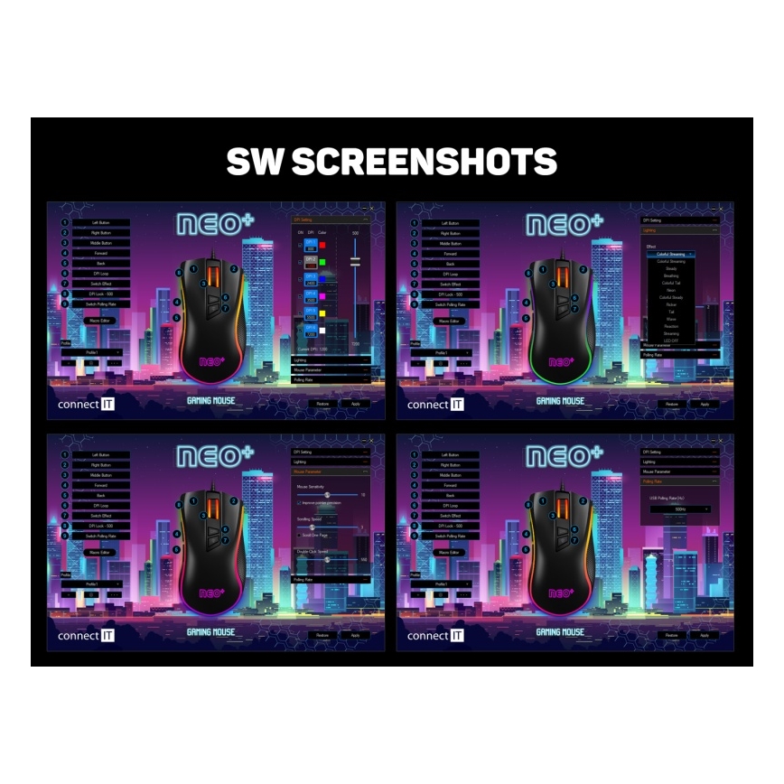 CONNECT IT CMO-3591-BK - LED RGB Trådbunden gamingmus 500-7200 DPI svart