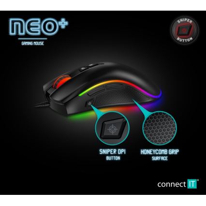 CONNECT IT CMO-3591-BK - LED RGB Trådbunden gamingmus 500-7200 DPI svart