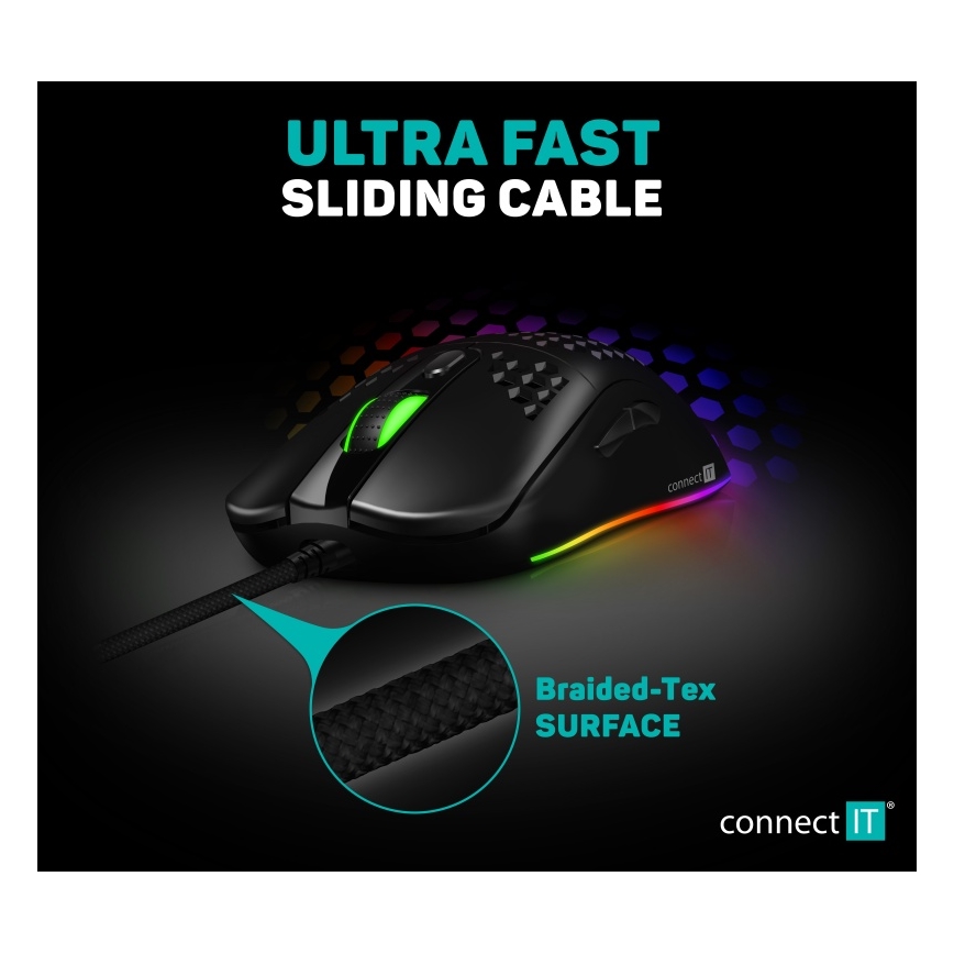 CONNECT IT CMO-5511-BK - LED RGB Trådad gamingmus 200-12800 DPI svart