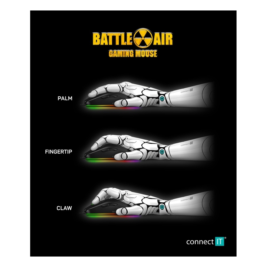 CONNECT IT CMO-5511-BK - LED RGB Trådad gamingmus 200-12800 DPI svart