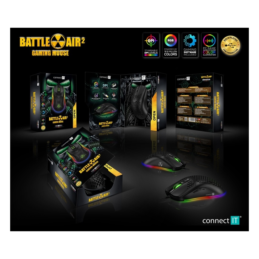 CONNECT IT CMO-5511-BK - LED RGB Trådad gamingmus 200-12800 DPI svart