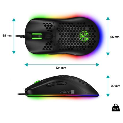 CONNECT IT CMO-5511-BK - LED RGB Trådad gamingmus 200-12800 DPI svart