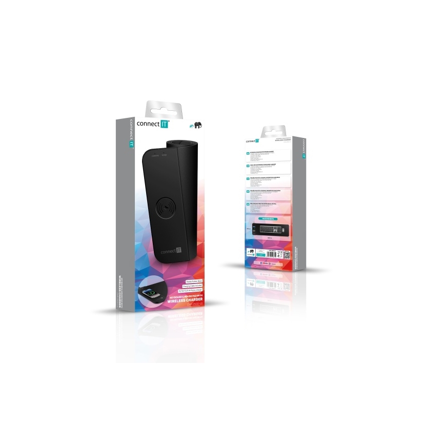 CONNECT IT CMP-2500-LG - Tangentbordsmatta och mus med Qi trådlös laddning 80x30 cm svart