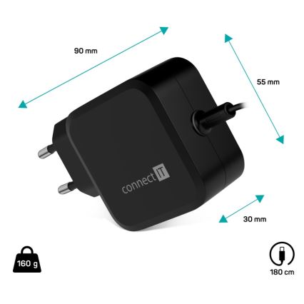 CONNECT IT CNP-1660-BK - Universell strömadapter för bärbara datorer USB-C 67W