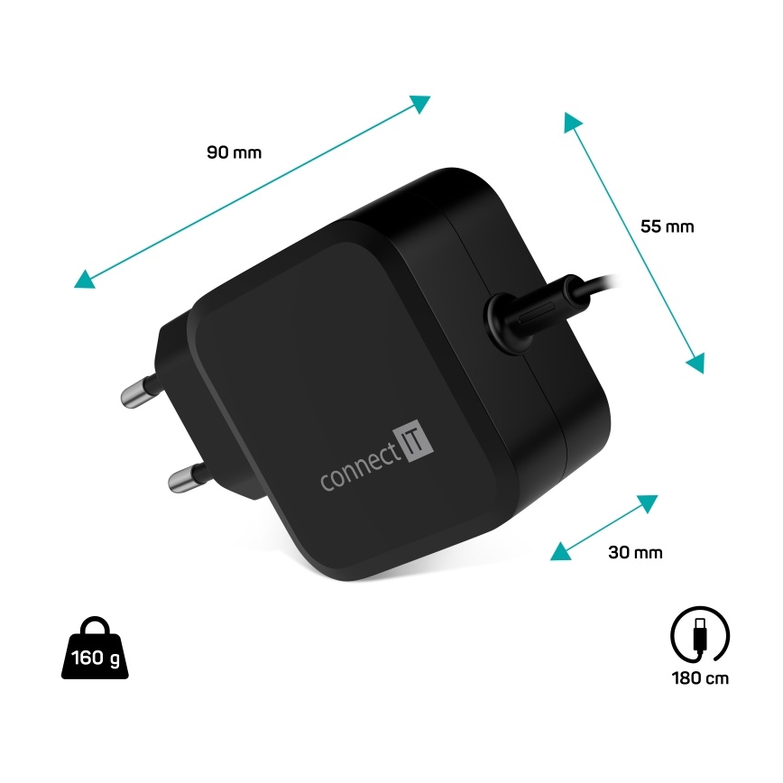 CONNECT IT CNP-1660-BK - Universell strömadapter för bärbara datorer USB-C 67W