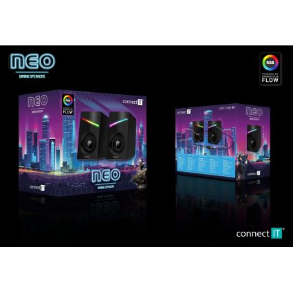 CONNECT IT CSP-1100-BK - KIT 2x LED RGB Gaming högtalare 6W/5V svart