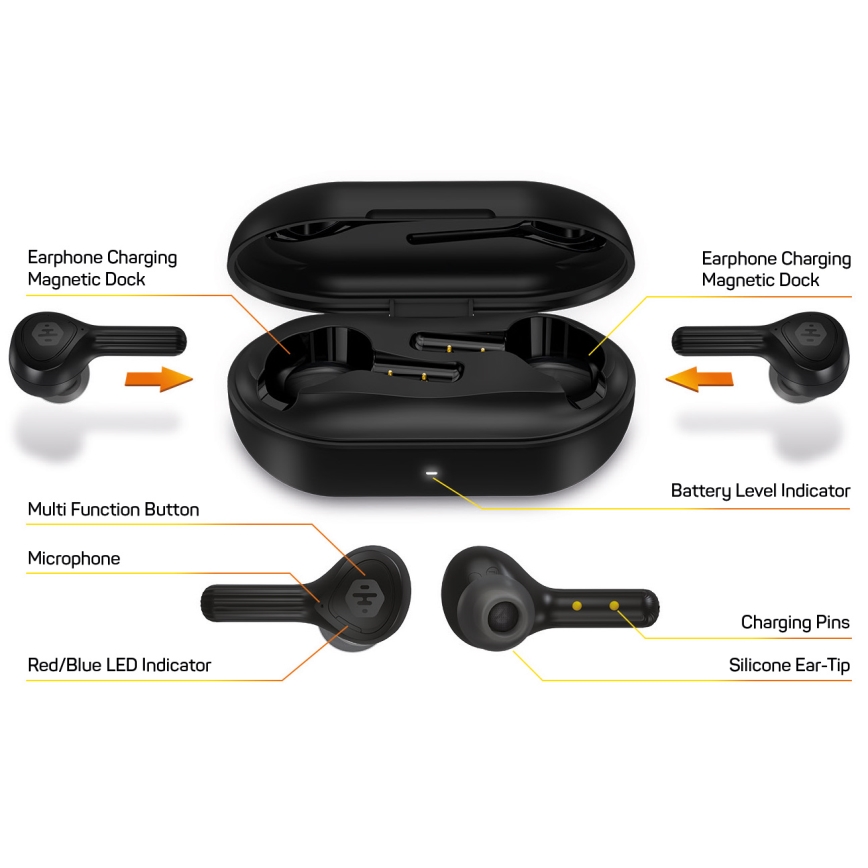 CONNECT IT HEP-5300-BK - Trådlösa hörlurar Med en mikrofon 300 mAh + 2x 35 mAh svart