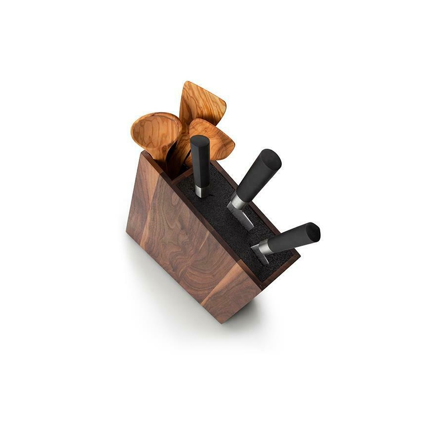 Continenta C4251- Knivställ with a flexi insert and compartment 31x8x24,5 cm valnöt