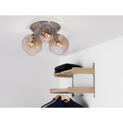 Cottex - Taklampa CAPELLA 3xE14/40W/230V Ø 37 cm rökfärgad/brun