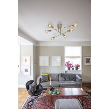 Cottex - Ytmonterad taklampa BATON 6xE27/60W/230V, mässing