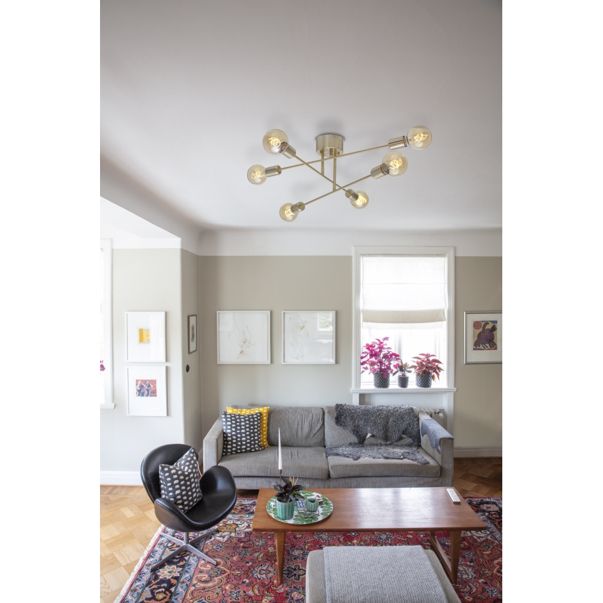 Cottex - Ytmonterad taklampa BATON 6xE27/60W/230V, mässing