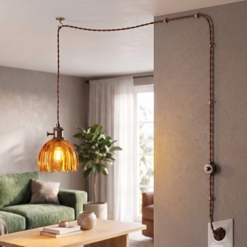 Cottex - Pendel NORA med sladd och stickkontakt, 1xE14/5W/230V, brun