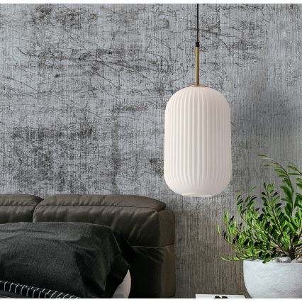 CRESTO pendellampa med vajer 1xE27/40W/230V vit/guld