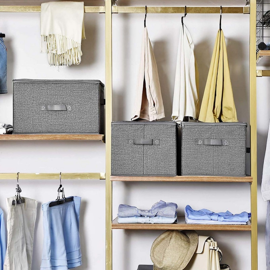 CURAN förvaringsbox med dragkedja, 3-pack, grå