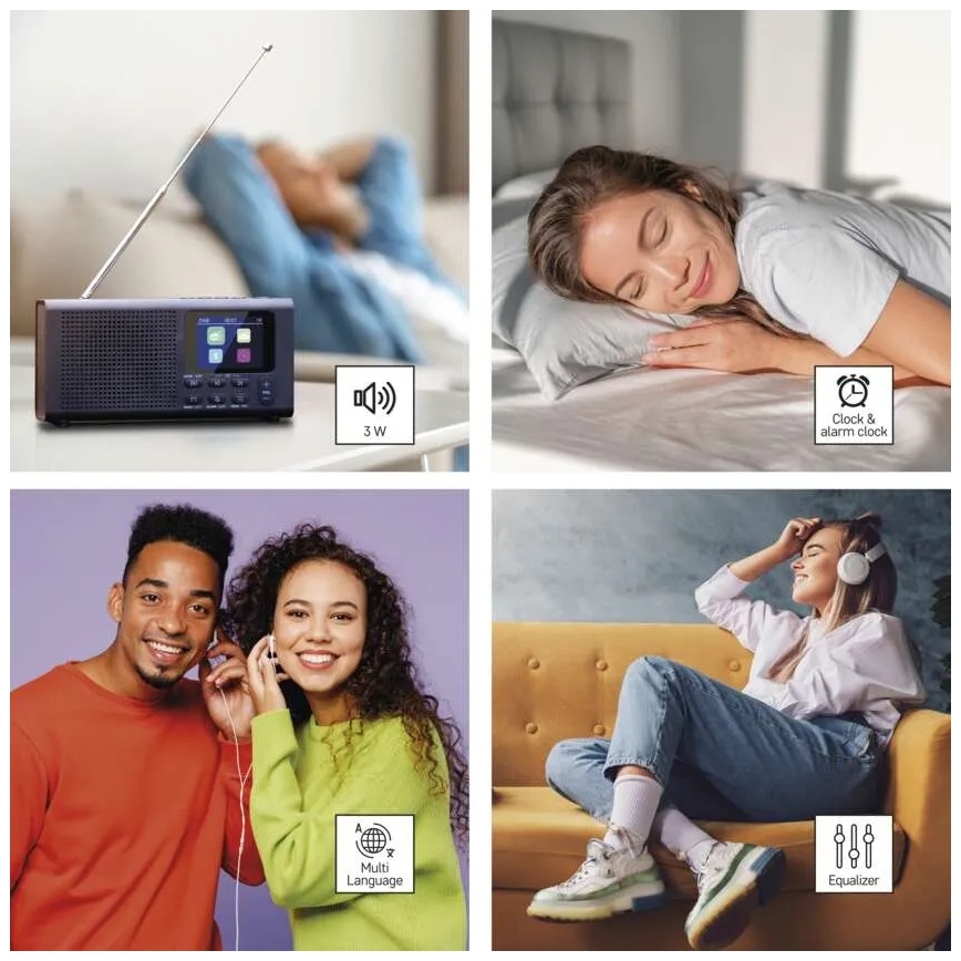 DAB DAB+ FM-radio 3W/5V/4xAA svart