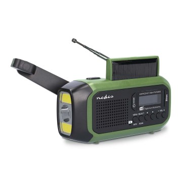 DAB+/FM-vevradio med solcellspanel och LED-ficklampa 5V/2500 mAh grön/svart