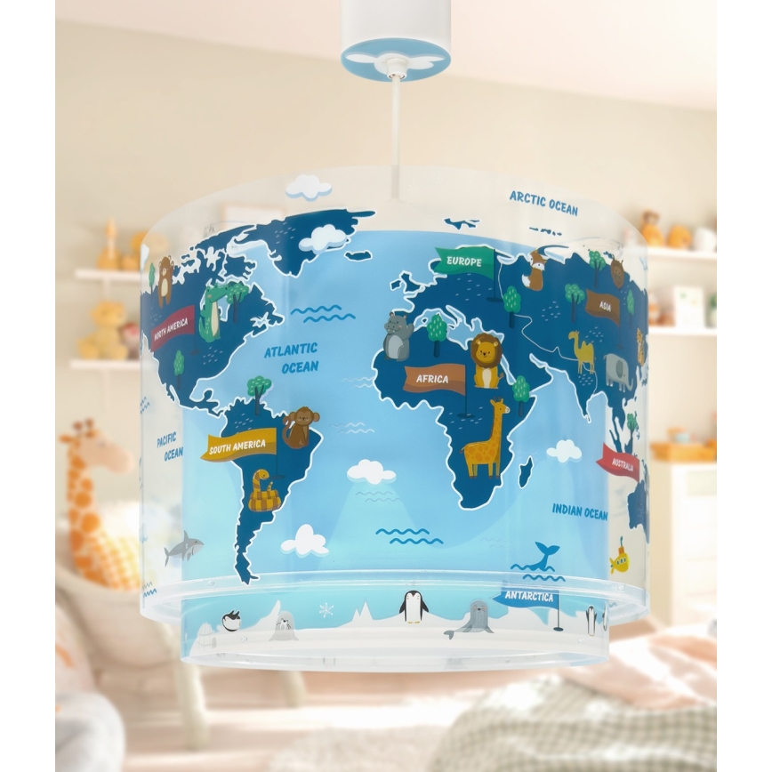 Dalber 40672 - Barnlampa WORLD 1xE27/15W/230V blå