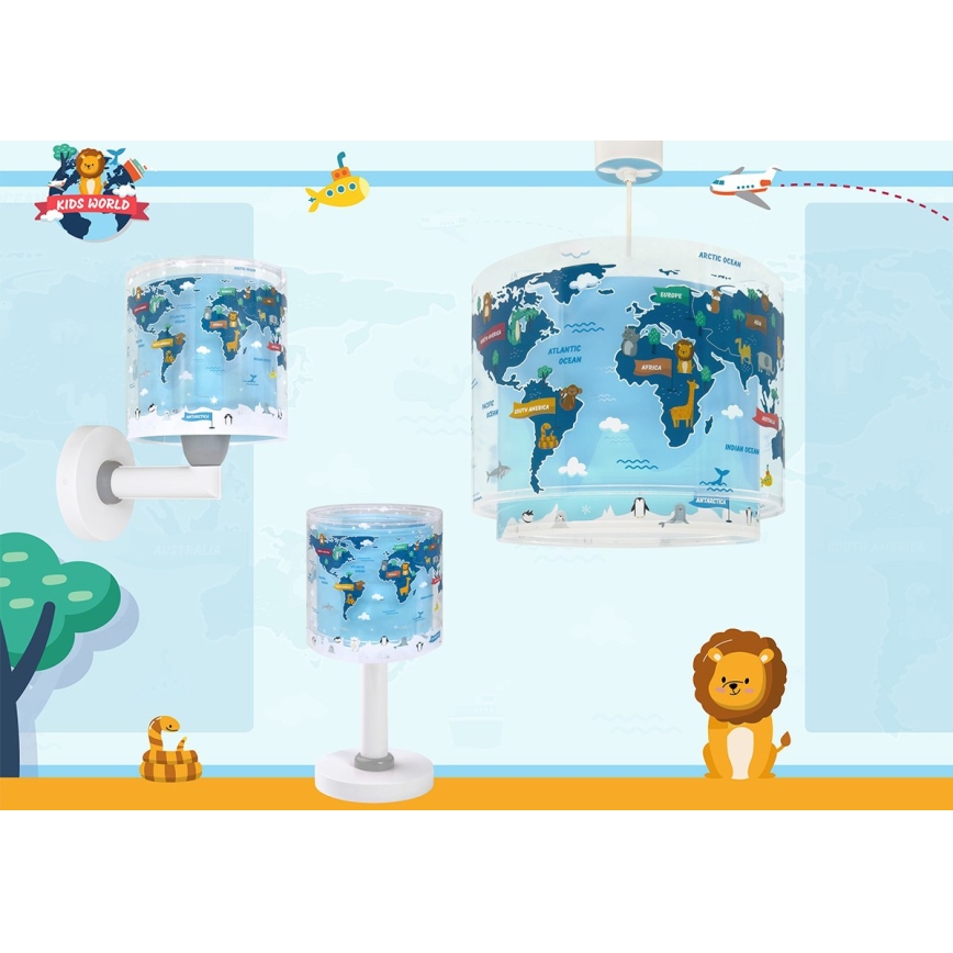 Dalber 40672 - Barnlampa WORLD 1xE27/15W/230V blå