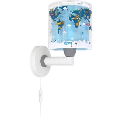 Dalber 40679 - Barnvägglampa WORLD 1xE27/15W/230V blå