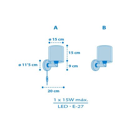 Dalber 40679 - Barnvägglampa WORLD 1xE27/15W/230V blå