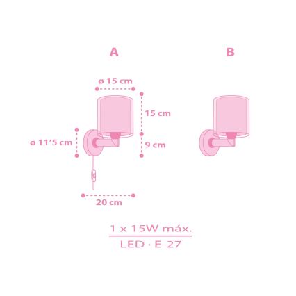 Dalber 41259 - Vägglampa för barn HELLO KITTY&FRIENDS 1xE27/15W/230V rosa
