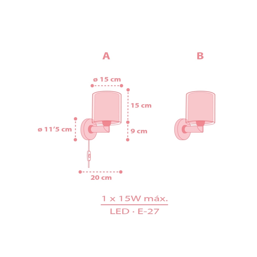 Dalber 41579S - Barns vägglampa BABY TEDDY 1xE27/15W/230V rosa