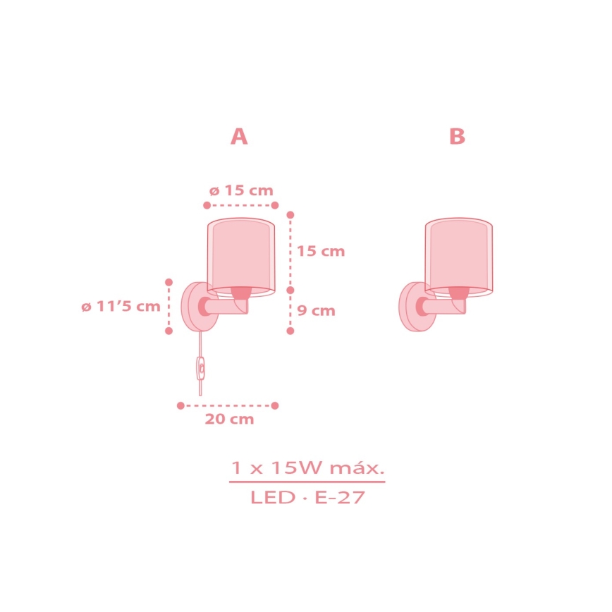Dalber 41769S - Vägglampa för barn KAWAII FRIENDS 1xE27/15W/230V rosa