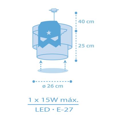 Dalber 61812 - Ljuskrona för barn BLÅ HERO 1xE27/15W/230V