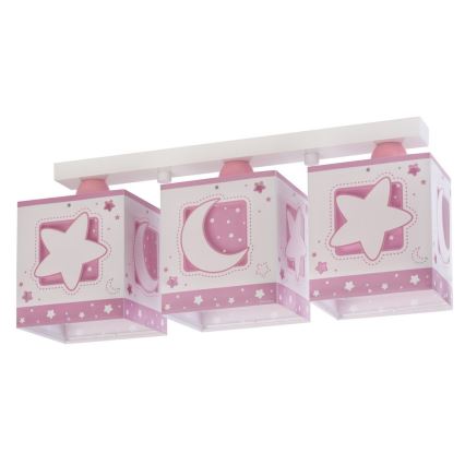 Dalber 63233NS - Barn Takbelysning MOON ljus 3xE27/60W/230V rosa