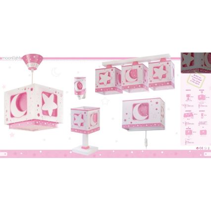 Dalber 63233NS - Barn Takbelysning MOON ljus 3xE27/60W/230V rosa