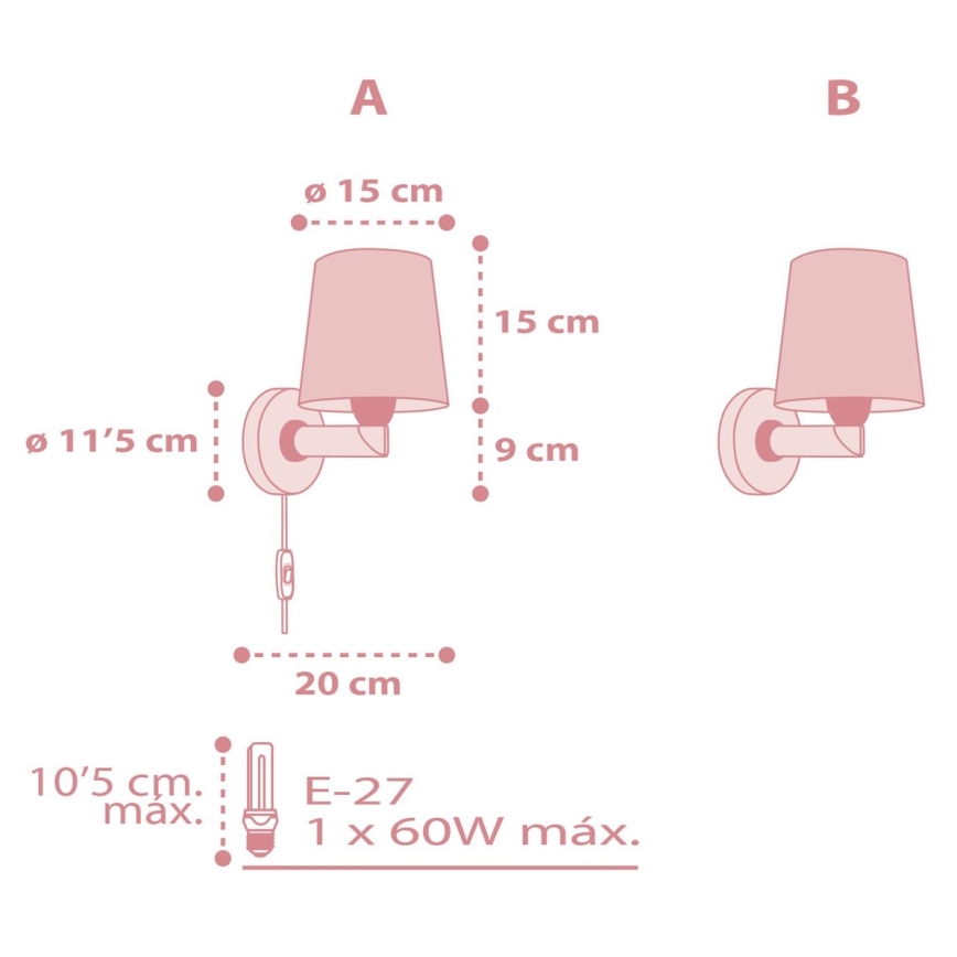 Dalber 82219S - Vägglampa för barn  STAR LIGHT 1xE27/60W/230V rosa