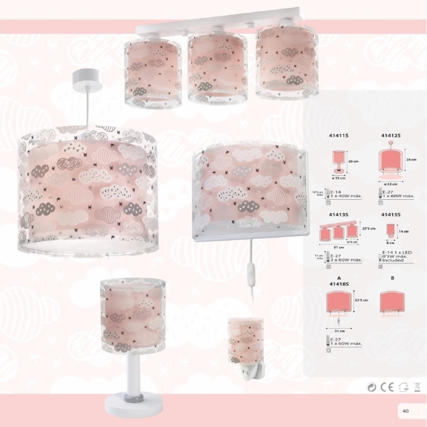 Dalber D-41411S - Barnlampa CLOUDS 1xE14/40W/230V