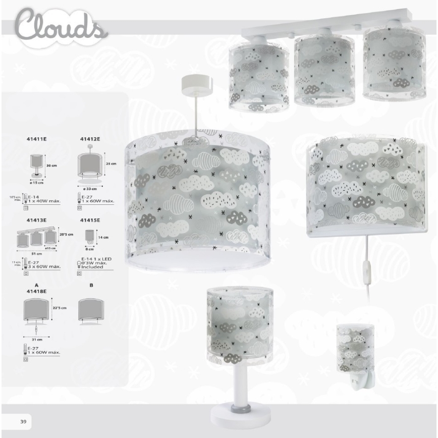Dalber D-41413E - Barn Takbelysning CLOUDS 3xE27/60W/230V