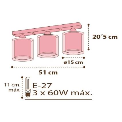 Dalber D-60293 - Barn Takbelysning BIRDS 3xE27/60W/230V