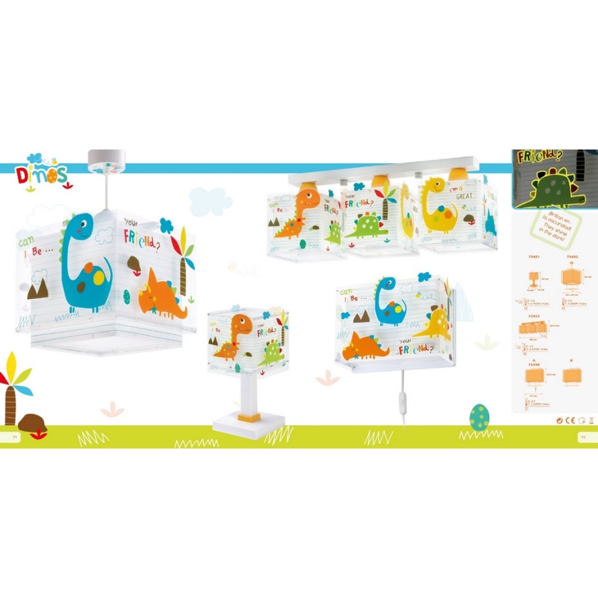 Dalber D-73458 - Väggbelysning Barnrum DINOS 1xE27/60W/230V