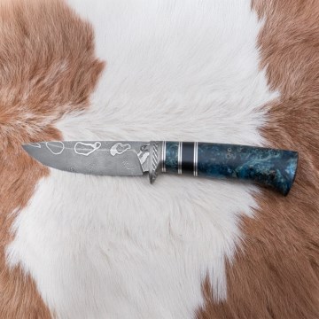 Damaskus jaktkniv 11,6 cm Björk/ebenholts