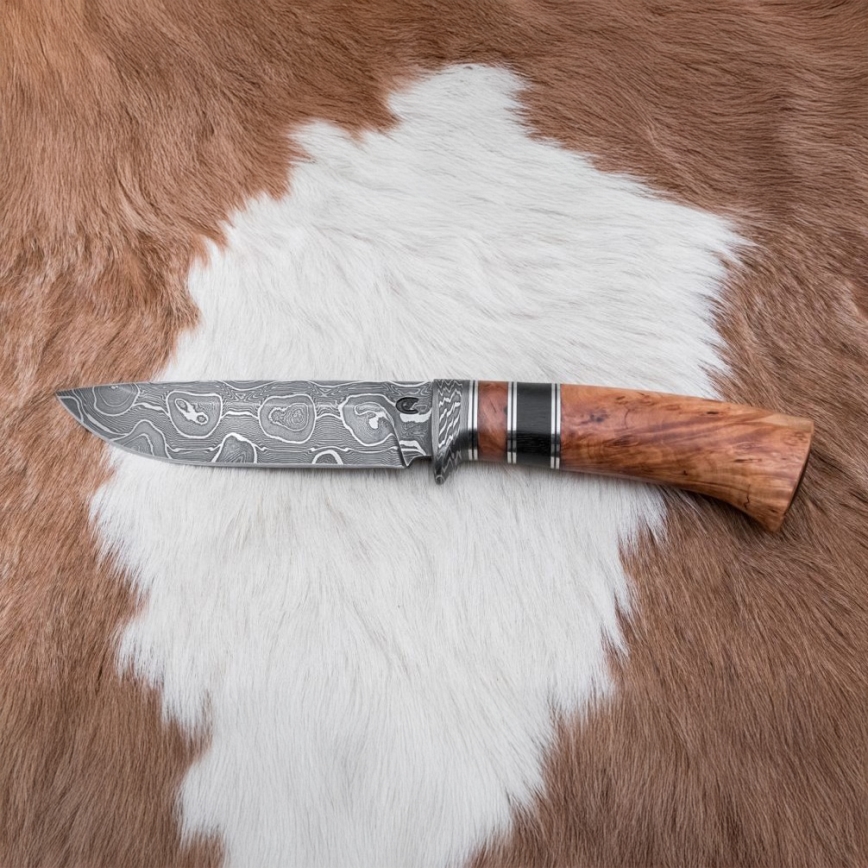 Damaskus jaktkniv 13 cm lönn/ebenholts