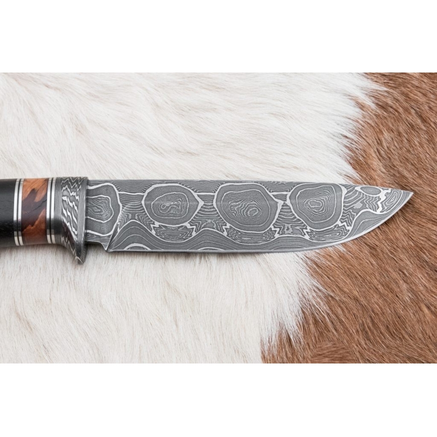 Damaskus jaktkniv 13 cm lönn/ebenholts