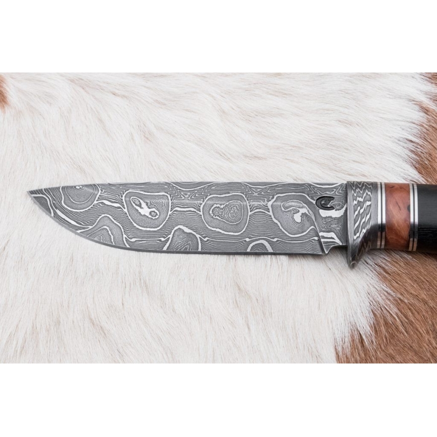 Damaskus jaktkniv 13 cm lönn/ebenholts