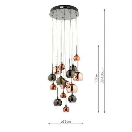 Där Lighting AUR1564 - Takpendel med vajer AURELIA, 15 x G4 (10 W), 230 V, svart/koppar