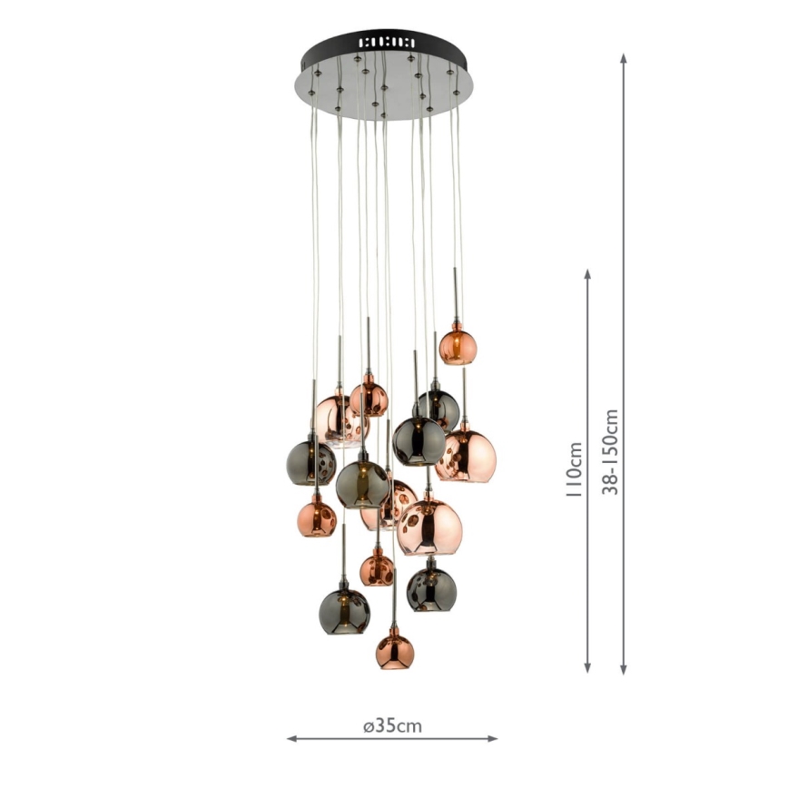 Där Lighting AUR1564 - Takpendel med vajer AURELIA, 15 x G4 (10 W), 230 V, svart/koppar