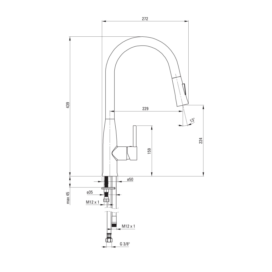 Deante BDH_N72M - Tvättställsblandare med utdragbar spruta LUKRECJA svart