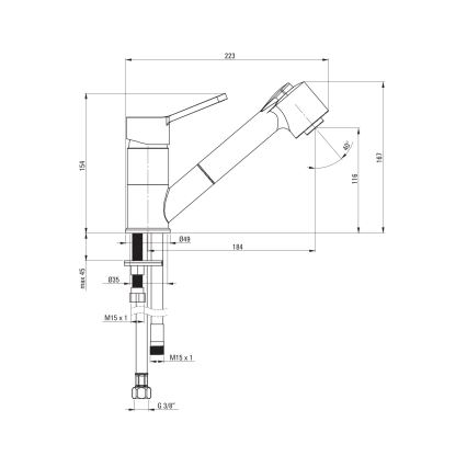 Deante BDN_071M - Tvättställsblandare med utdragbar spruta NARCYZ skinande krom