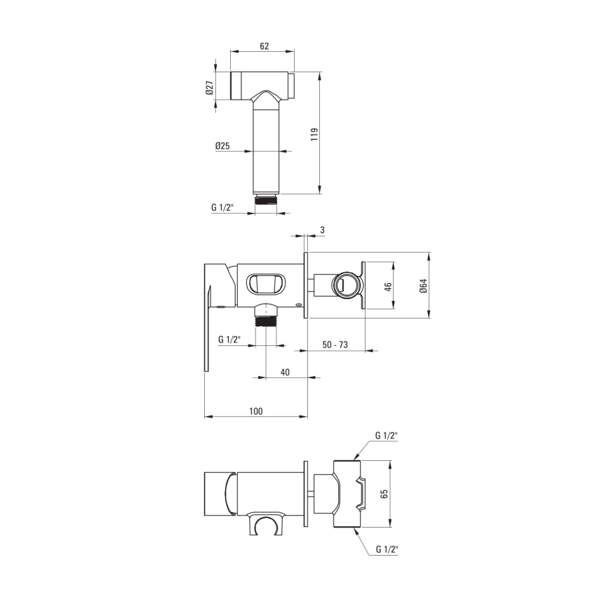 Deante BGA_N34M - Bidetblandare med handdusch för inbyggnad ALPINIA svart