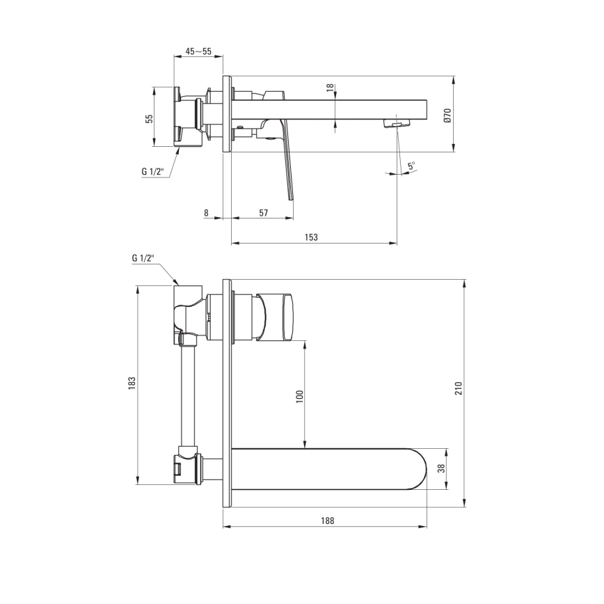 Deante BGA_N54L - ALPINIA tvättställsblandare för inbyggd installation, svart
